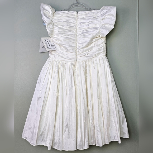 Watters Pavlova Ivory Square-Neck Puff-Sleeve Empire-Waist Taffeta Mini Dress, 8 - Picture 7 of 17